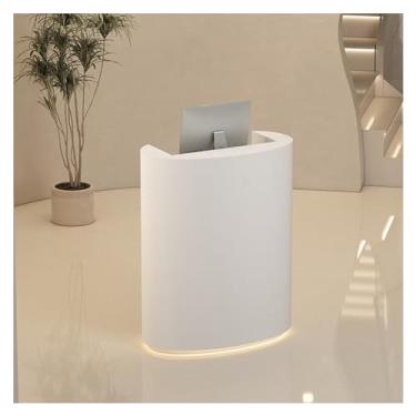 Imagem de Mesa de balcão de recepção, caixa moderna com gavetas, mesa de recepção de computador pequena com luzes LED, balcão de recepção de salão para loja de hotel (branco)