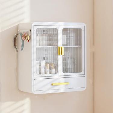 Imagem de Armário de armazenamento de parede para banheiro, quarto e cozinha - organizador de porta de vidro duplo, prateleiras de parede elegantes, armário de remédios deslizante e solução de armazenamento de