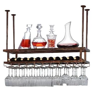 Imagem de Suporte suspenso para taças de vinho, cabide de metal para taças de vinho com parafusos, suporte para copos de vinho, economia de espaço, largura e altura ajustável, organizador de vinho flutuante