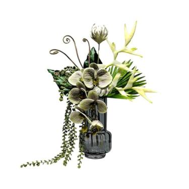 Imagem de CFGH6FDF Arranjo de vegetação simulação festa sala de estar mesa de jantar centro de mesa centro de mesa luz luxo buquê de flores artificiais vaso de vidro jardim