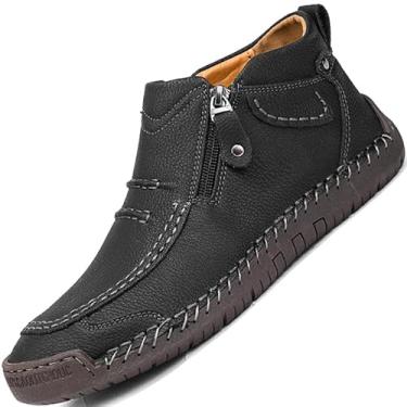 Imagem de Botas masculinas de cano alto mocassins Chelsea couro casual vestido masculino branco cáqui marrom preto azul tamanho bota masculina formal oxford, Preto, 44