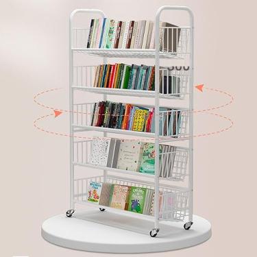 Imagem de JNQLLDS Estante infantil aberta de 2 ou 5 camadas, prateleira de metal com rodas, prateleira móvel para cozinha, escritório, sala de estar, banheiro (cor: branco, tamanho: 5 camadas)