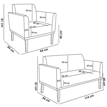 Imagem de Conjunto 2 Poltronas e 1 Namoradeira Decorativa Isabella Pés Fixo em Madeira Preto Suede Verde G19 - Gran Belo