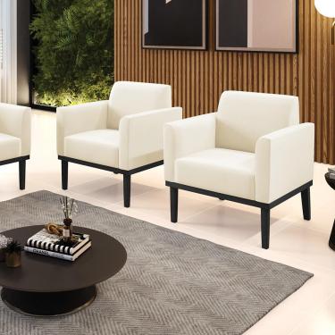 Imagem de Kit 2 Poltronas Decorativas Isabella Pés Fixo em Madeira Preto Veludo Bege G19 - Gran Belo