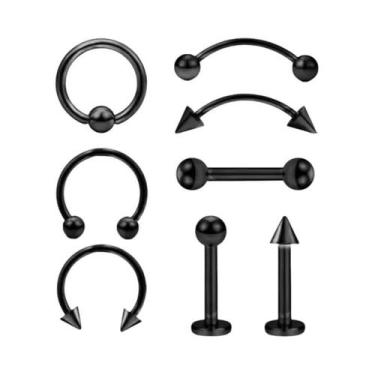 Imagem de Brincos de Aço Inoxidável - 8 Peças para Tragus, Cartilagem, Septo, Lí