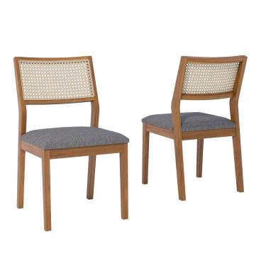 Imagem de Conjunto 2 Cadeiras para Sala de Jantar em Madeira Tauari Tamarindo MADEIRA/LINHO GRAFITE