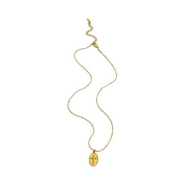 Imagem de Colar Feminino De Aço Inoxidável À Prova d'Água Com Pingente De Cruz E