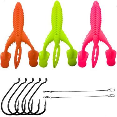 Imagem de 3 Iscas Craw Padlle + Anzol Offset + Chicote Pesca Esportiva - Loja Br