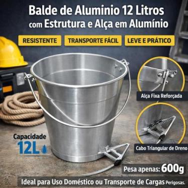 Imagem de Balde de Alumínio 12L com Cordoalha  Resistente para Uso Profissional 