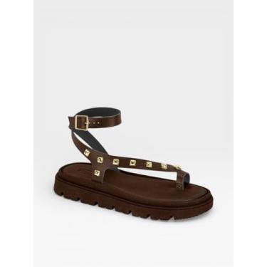 Imagem de Papete Feminina Moleca Tratorada Tira Com Tachas Branca Preta e Chocol