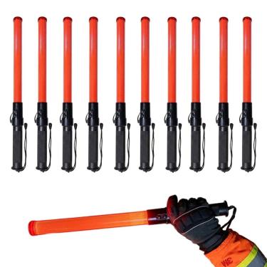Imagem de Bastao Sinalizador Kit 10 Uni LED Viario Apito Pilha Transito Alerta Acidente Frentista Construçao Guarda Fiscal Obra