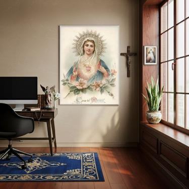 Imagem de Quadro Arte Sacra Sagrado Coração De Maria Vintage-70x50cm