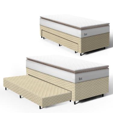 Imagem de Cama Box com Colchão de Molas Ensacadas Pillow Top Neve + Auxiliar de Espuma Unique Solteiro 88cm
