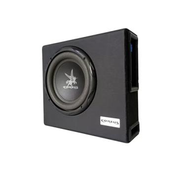 Imagem de Caixa Subgrave Automotiva Amplificada Corzus CXMS303 mini SLIM, MDF, Compacta, Ideal para Pick Ups, 2 Saídas Stereo, Subwoofer de 8 polegadas 350 Watts RMS