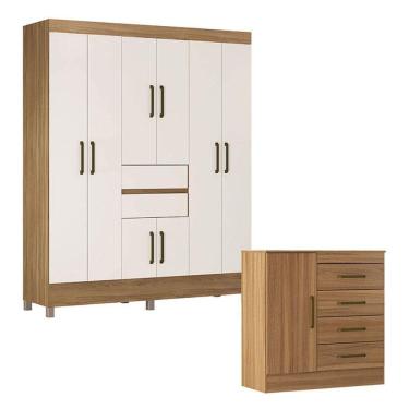 Imagem de Cômoda Montevidéu e Guarda Roupa Casal Munique Amêndola Off White - Demóbile