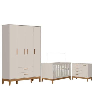 Imagem de Quarto de Bebê Flip com Cômoda Sapateira Areia Acetinado - Reller