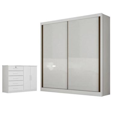 Imagem de Guarda Roupa Solteiro Toledo com Nicho e Cômoda Seul Neve - Novo Horizonte