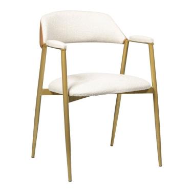 Imagem de Cadeira Estofada Conforto para Sala de Jantar Moderna Georgia Dourada / Linho Aveia / Durango Kaki