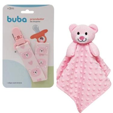 Imagem de Kit Infantil Prendedor De Chupeta E Naninha Rosa Ursinho - Buba