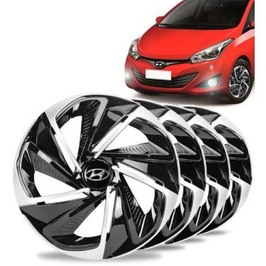 Imagem de Jogo 4 Calotas Nitro Aro 14 Preta Prata Hyundai Hb20s Hb20x - Elitte