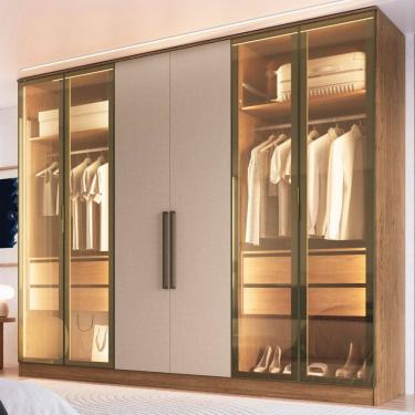 Imagem de Guarda Roupa 4 Portas Reflecta com Led Macadâmia/Duna