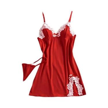 Imagem de Camisola Sexy De Renda Com Decote Em V Profundo Na Cor Roxo Claro, Con