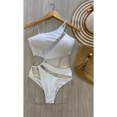 Imagem de Maiô Feminino Débora Nula Manga com Tule Liso Poliamida Alta Qualidade