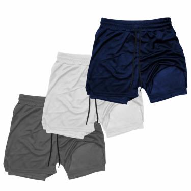 Imagem de Kit 3 Shorts Treino Dry Térmico 2 em 1 com Bolso para Cel. e Porta-Toalha Calção Fitnes...