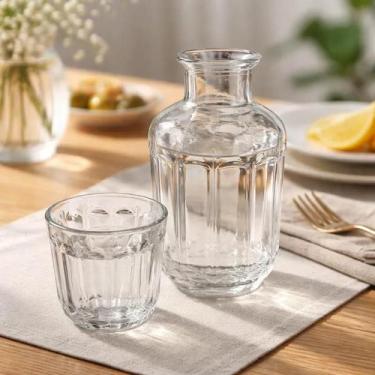 Imagem de Moringa De Vidro Para Água Com Copo Garrafa Redonda 500 Ml - Lyor, Mod