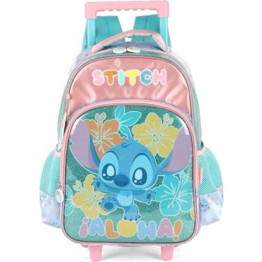 Imagem de Mochila Escolar com Rodinhas Luxcel Stitch Scrump Disney Poliéster Turquesa Infantil