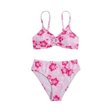 Imagem de Biquíni infantil COZYEASE de 2 peças com estampa floral e nó frontal, 