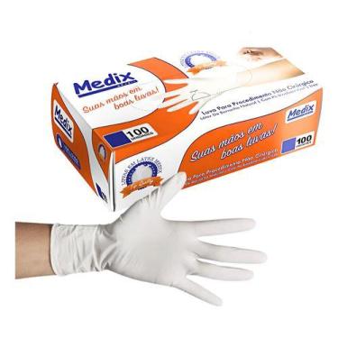 Imagem de Luva Látex Com Pó Medix 100un Não Cirúrgico Pp P M G, Branco, M
