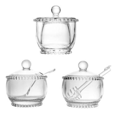 Imagem de Kit Manteigueira Francesa Meleira e Açucareiro Pearl em Cristal Transp