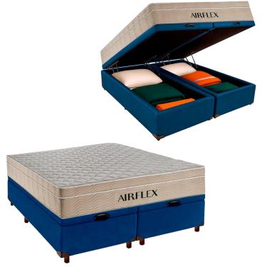 Imagem de Kit Box Bau Blindado e Colchão Molas Ensacadas Queen Airflex Azul