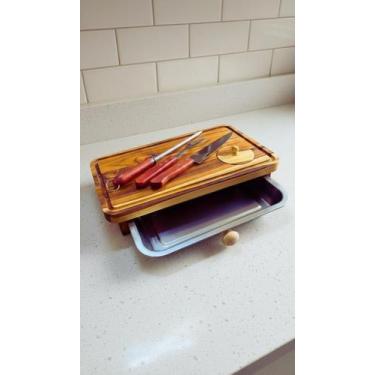 Imagem de Kit Tábua Churrasco Madeira Com Faca E Garfo - Congratulations Store