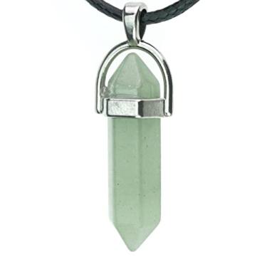 Imagem de N|C Colar de Cristais de Aventurina Verde Hexagonal Bala Dupla Chakra Joia Unissex Adulto