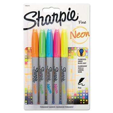 Imagem de Sharpie Marcador permanente neon fino - cores sortidas, pacote com 5