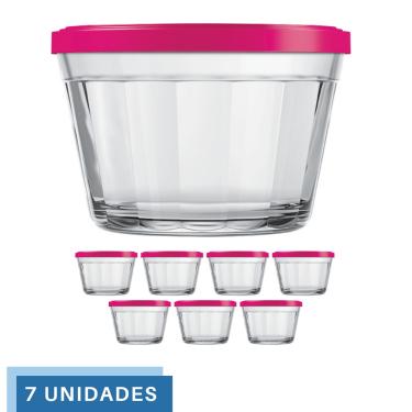Imagem de 7 Tigela Vidro Americano Tampa Plastica Sortida 600ml Nadir