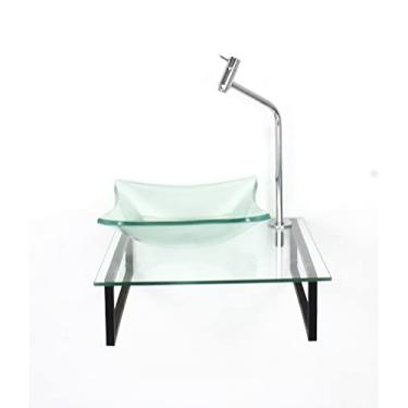 Imagem de KIT CUBA DE VIDRO QUADRADA 10MM COM TAMPO 40CM INCOLOR E SUPORTE PRETO