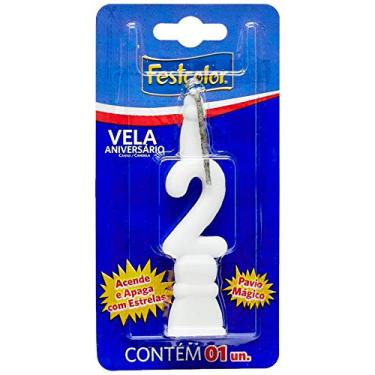 Imagem de Vela Para Aniversario N.02 Branca - Caixa com 10 Unidade(s), Festcolor, 102244, Branca