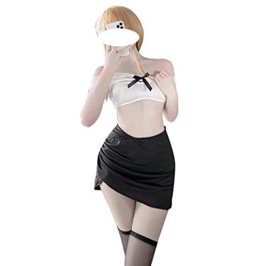Imagem de SINGUYUN Women's Office Secretary Uniform Sexy Teacher Costume Cosplay Lingerie With Socks (2470White Black)