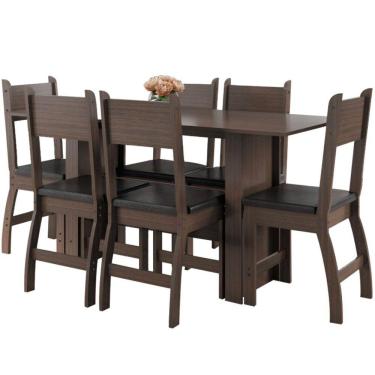 Imagem de Conjunto Sala de Jantar para cozinha Poliman Milano com 6 cadeiras - Amêndoa