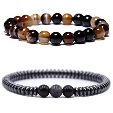 Imagem de Pulseira De Bolinha Masculina Pedra Hematita Kit 2 Unidades