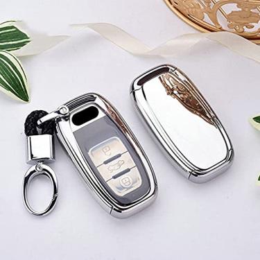 Imagem de CSHU TPU Car Key Case Cover Keychain Ring Key Bag, apto para Audi A1 A3 A4 A5 A6 A7 A8 Quattro Q3 Q5 Q7 2009 2010 2011 2012 2013 2014 2015, prata com chaveiro