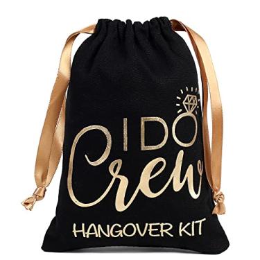 Imagem de Cytdkve Saco de lembrancinha de despedida de solteira de folha dourada kit de bolsa, sacos de lembrancinha de festa de casamento para presentes de dama de honra presentes de noivado (10 peças, preto, 5 x 7 polegadas, I Do Crew)