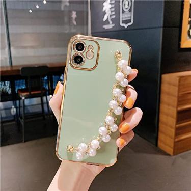 Imagem de Pulseira de pérolas de chapeamento capa macia para iphone 13 12 pro max 11 xs x xr 7 8 plus mini se 2 glitter capa de silicone, e, para iphone 13