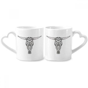 Imagem de Conjunto de canecas de porcelana de casal com desenho de vaca de rosto longo e coração