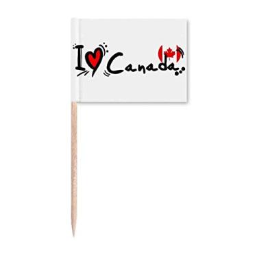 Imagem de Bandeira I Love Canada para palito de dente de coração com a palavra "Eu amo o Canadá"