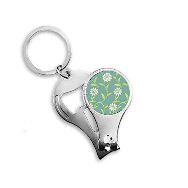 Imagem de Flores verdes brancas padrão decorativo anel alicate chaveiro abridor de garrafas cortador