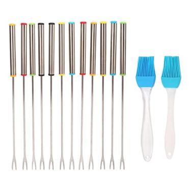 Imagem de palitos de fondue port¨¢teis de a?o inoxid¨¢vel,Garfos de fondue de 12 pe?as, palitos de carne de 24 cm com al?a resistente ao calor para queijo fondue de chocolate assado marshmallows carne, Garf